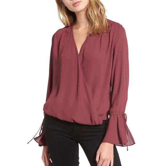 Trouve Surplice Tie Sleeve Top - Picture 1 of 10